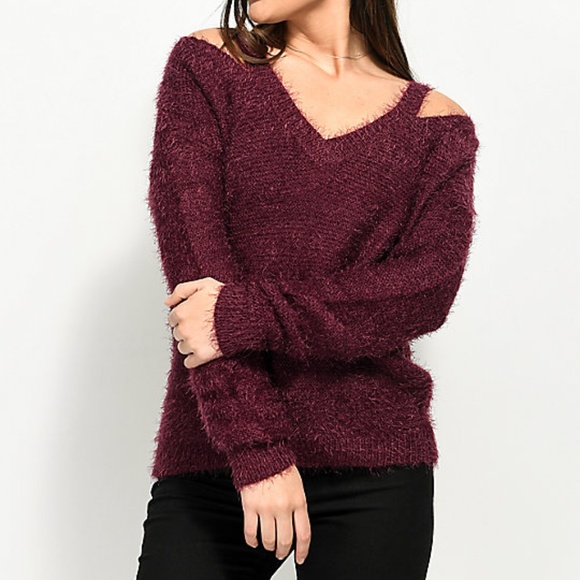Zumiez Almost Famous Sweaters - Almost Famous Bea Fuzzy Trending Burgundy Sweater